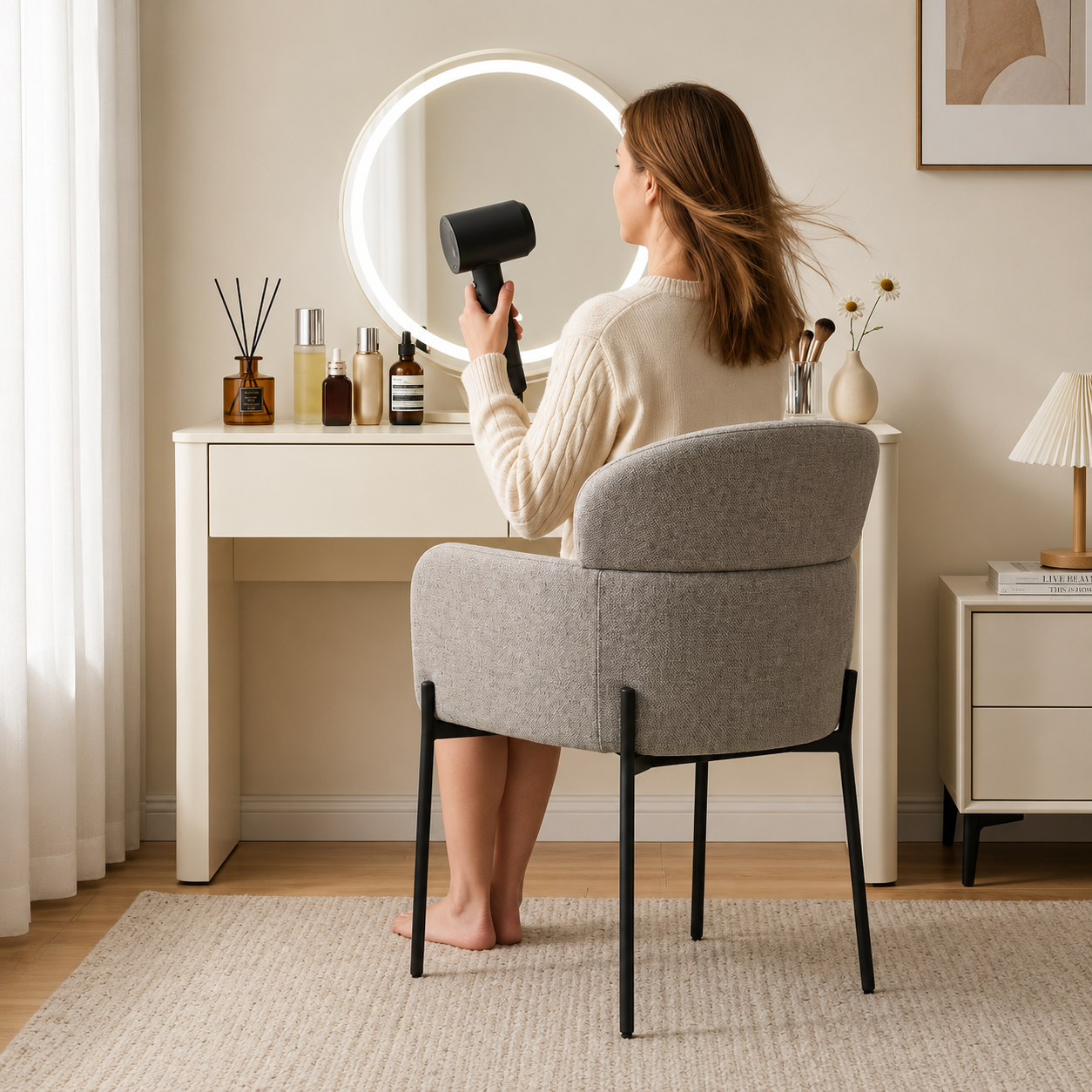Fauteuil de Salon Haut de Gamme en Tissu Chenille