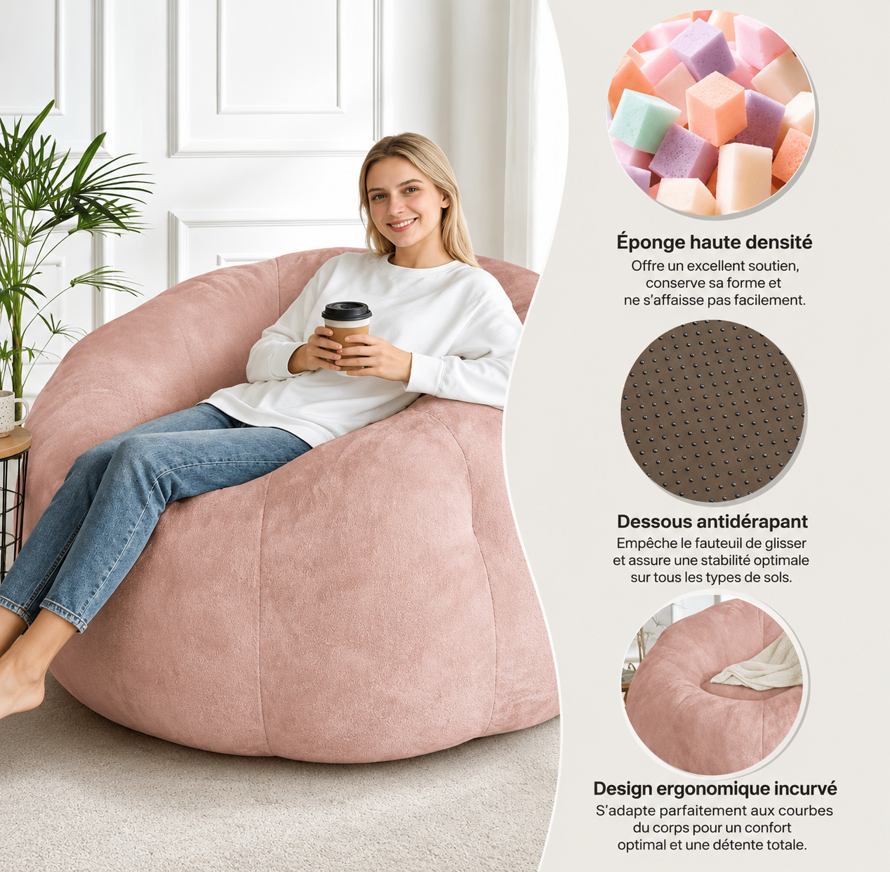 Fauteuil Pouf Rond XXL Haut de Gamme