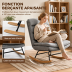 Fauteuil à Bascule Haut de Gamme – Tissu Aspect Lin avec Coussin Lombaire & Double Rembourrage Gris Clair