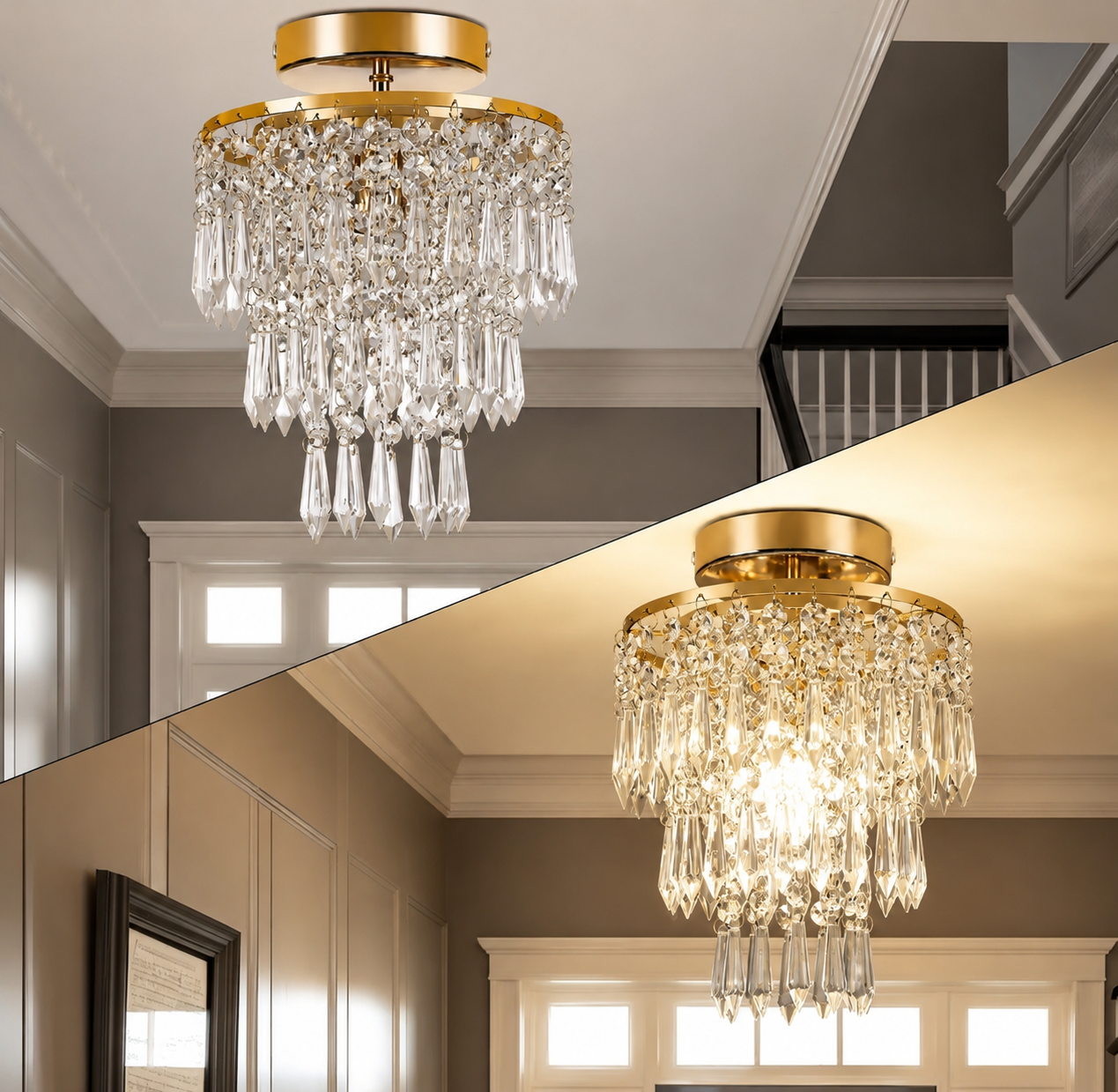 Lustre Plafonnier en Cristal à 3 Niveaux