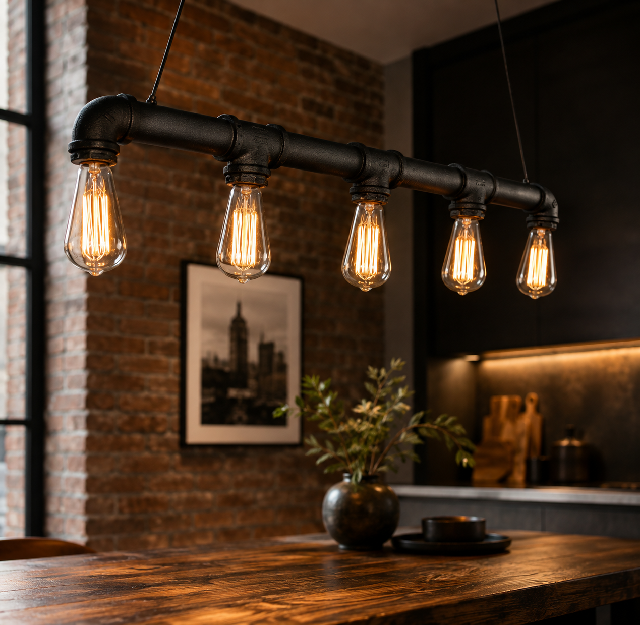 Lustre Suspendu Industriel 5 Lumières – Design Tuyaux d'Eau Réglable