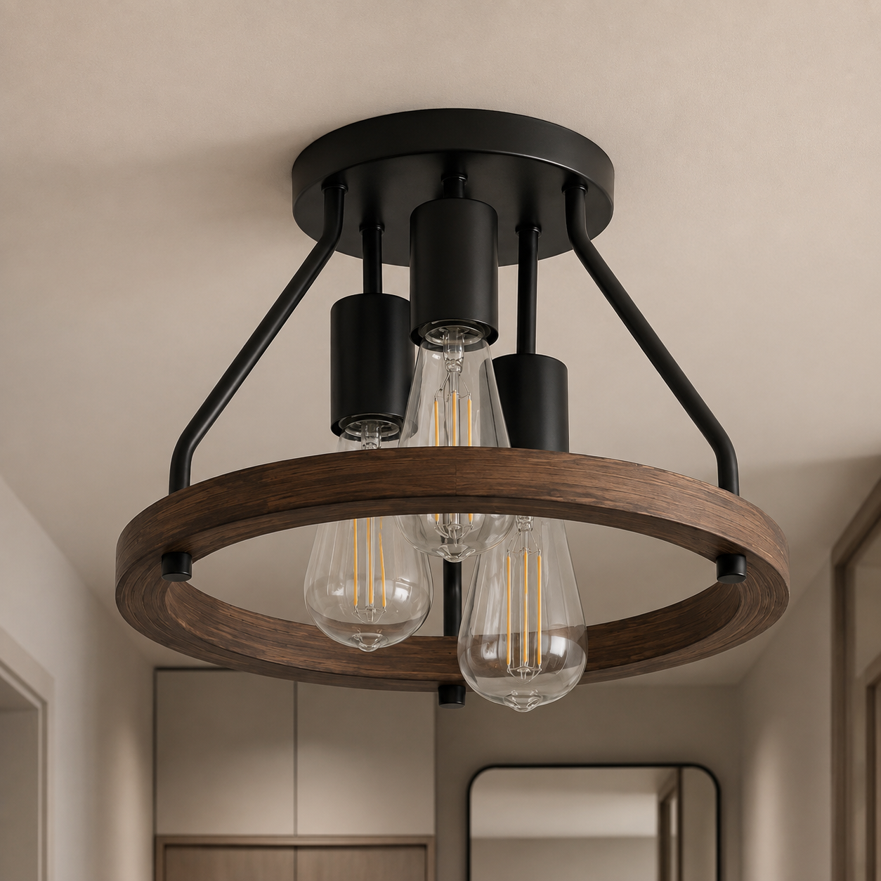 Plafonnier Semi-Encastré Rustique à 3 Lumières