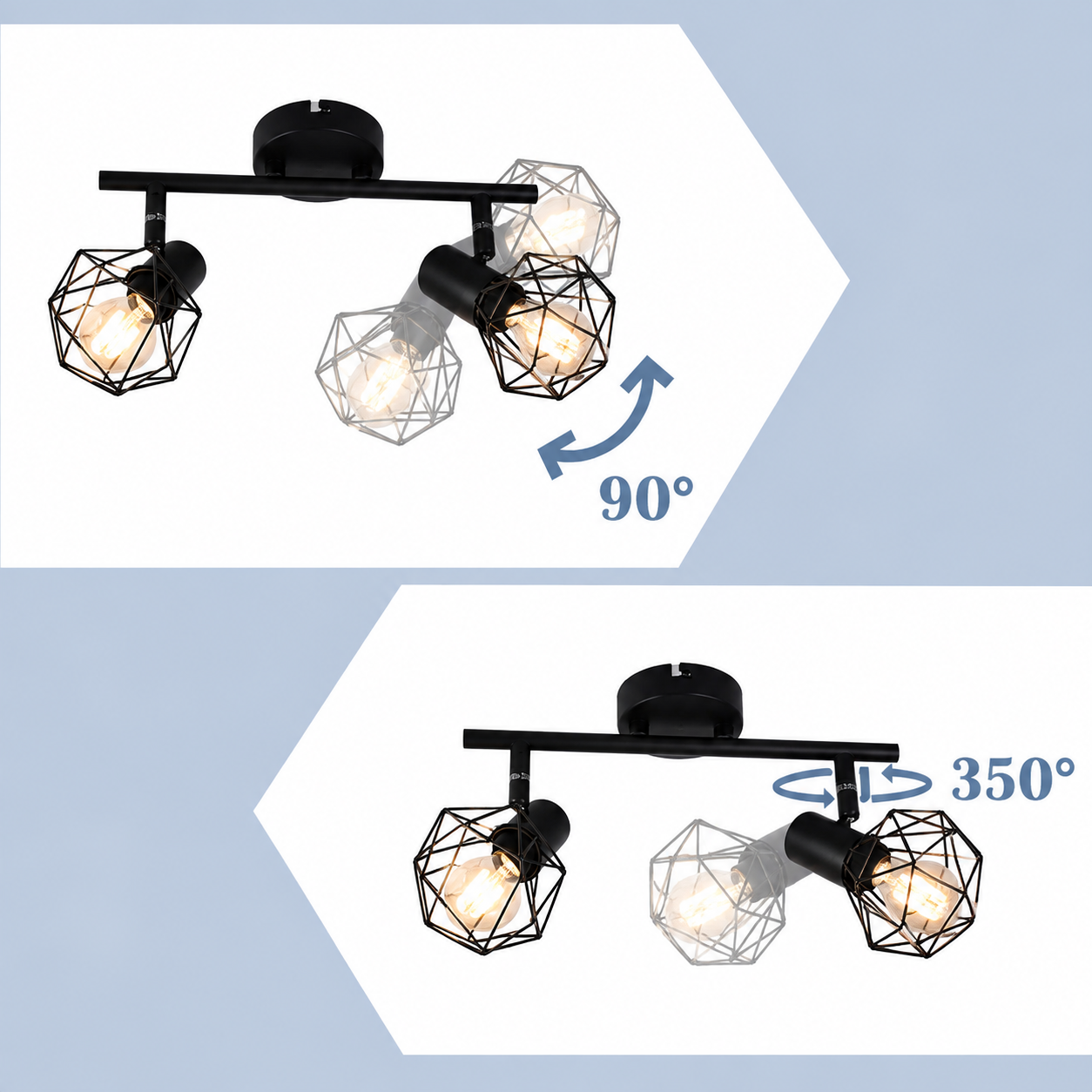 Spot de Plafond Noir à 2 Lumières Orientables