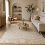 Tapis de Salon Moelleux à Motif Géométrique – Crème