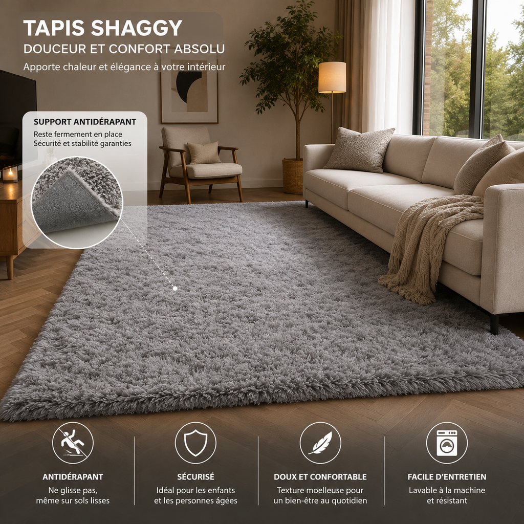 Tapis Moelleux Gris Clair