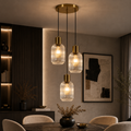 Lustre Suspendu Moderne à 3 Lumières en Verre Doré