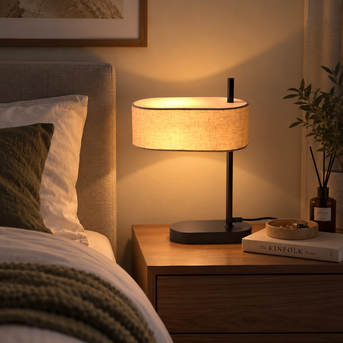 Lampe de Chevet Vintage Noire en Tissu – Charme Rétro & Lumière Intimiste