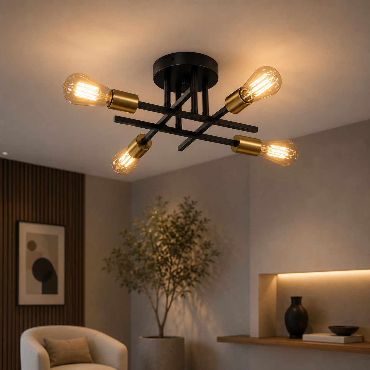 Plafonnier Semi-Encastré Noir Design Moderne