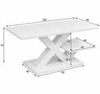Table Basse Moderne Blanche Brillante Base en X & Double Étagère