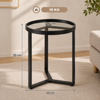 Table d'Appoint Ronde Haut de Gamme – Plateau en Verre Trempé & Structure Géométrique Noire