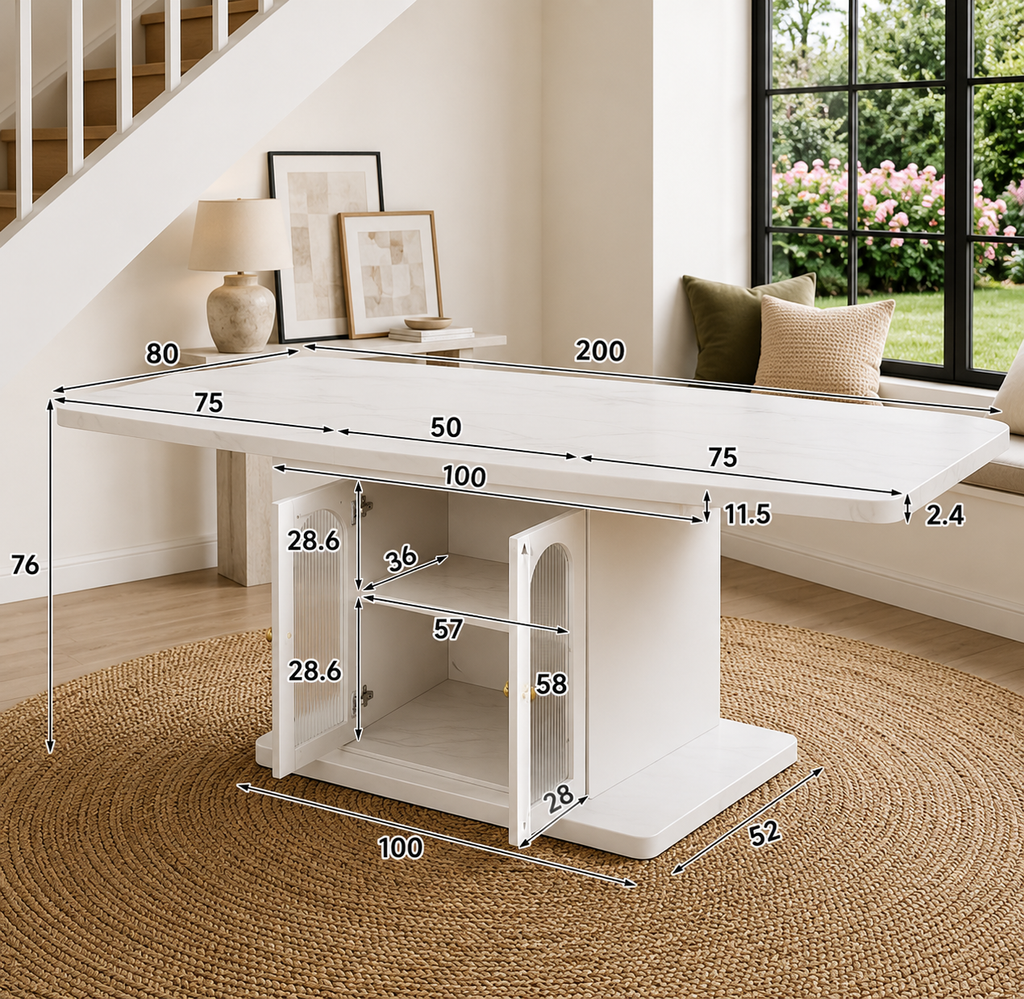Table à Manger Extensible Scandinave Haut de Gamme – Effet Marbre Blanc avec Éclairage LED