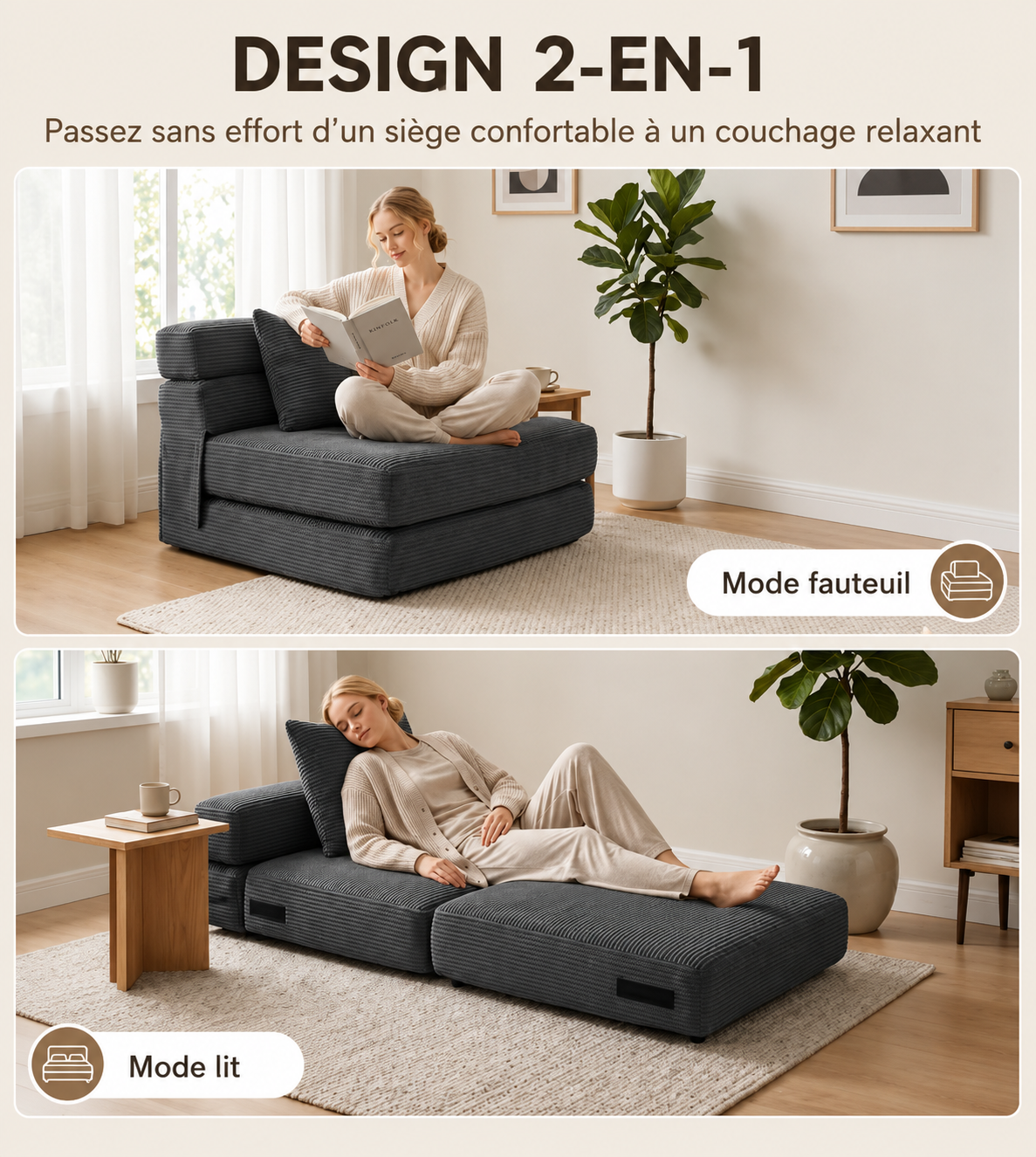 Fauteuil de Sol 2-en-1 Haut de Gamme