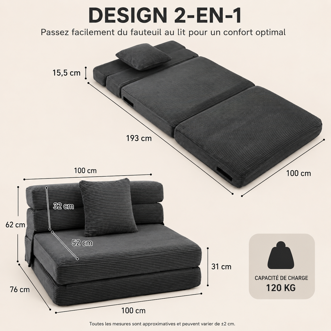 Fauteuil de Sol 2-en-1 Haut de Gamme