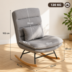 Fauteuil à Bascule Haut de Gamme – Tissu Aspect Lin avec Coussin Lombaire & Double Rembourrage Gris Clair