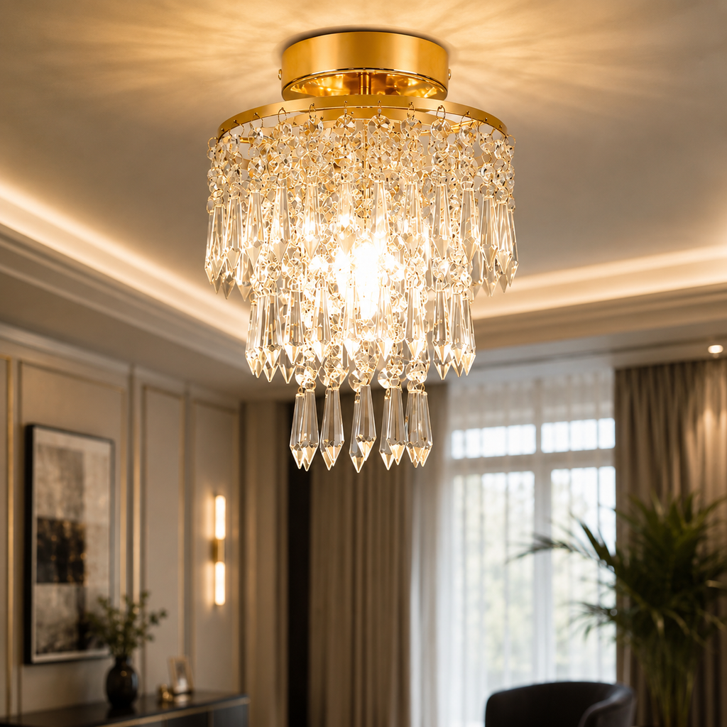 Lustre Plafonnier en Cristal à 3 Niveaux