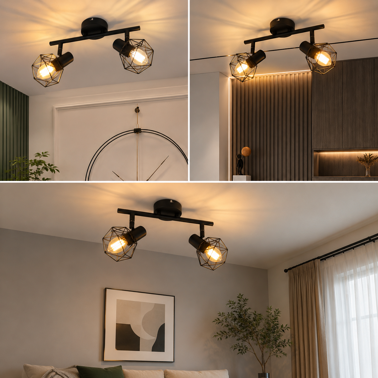 Spot de Plafond Noir à 2 Lumières Orientables