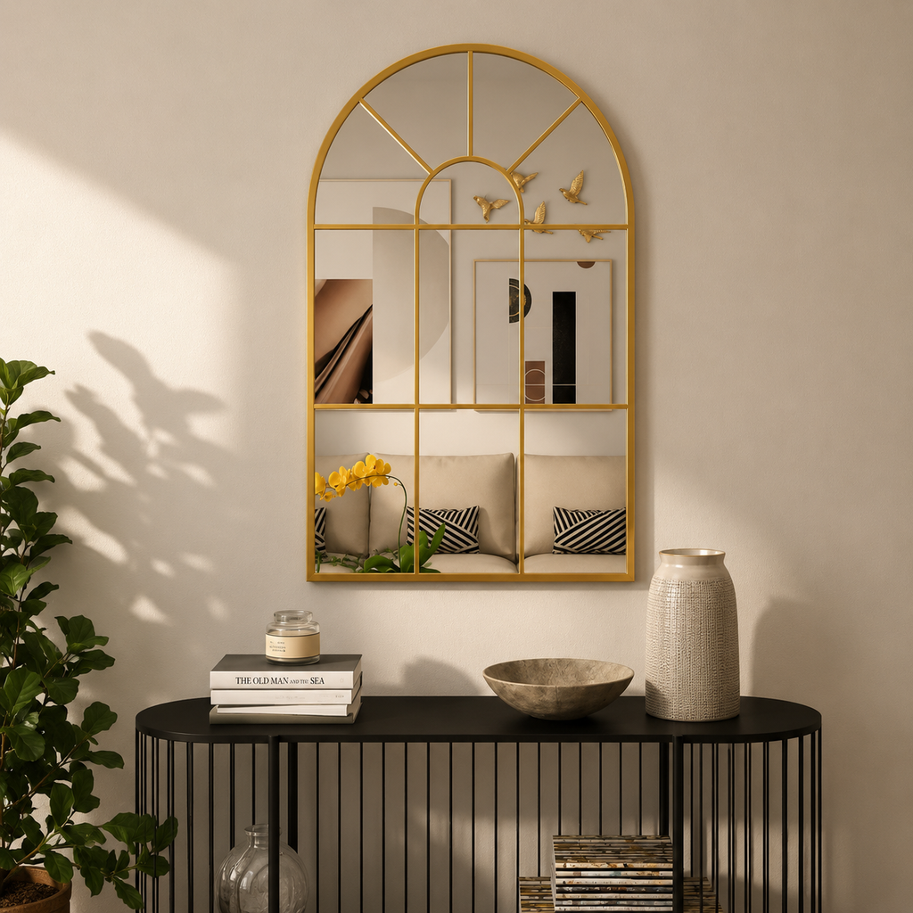 Miroir Mural Élégant à Cadre Métallique Doré
