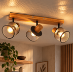 Plafonnier Vintage à 3 Lumières – Bois & Métal