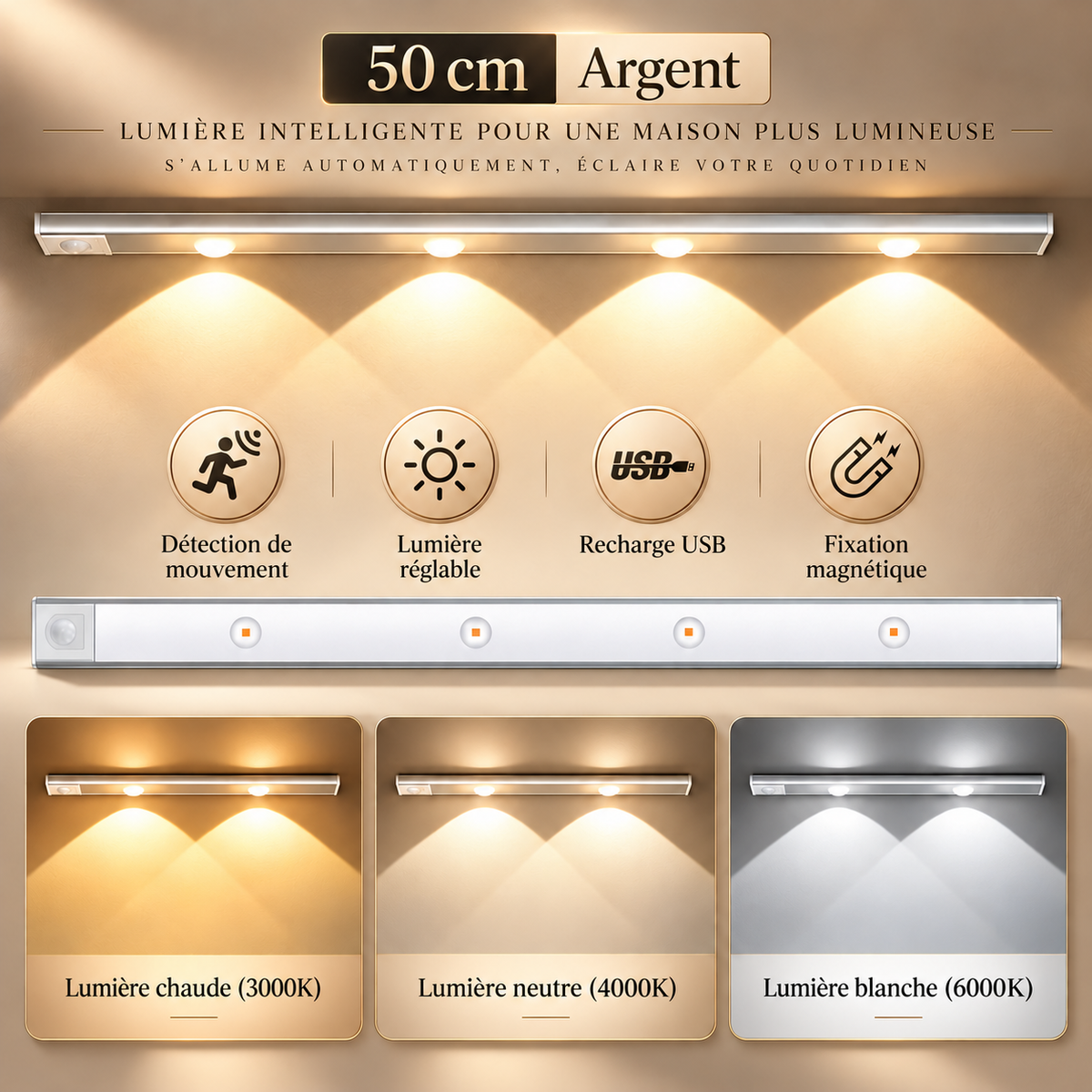 Lampe LED Ultra-Fine avec Détecteur de Mouvement – Sans Fil