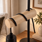 Lampe de Table Vintage en Bois & Métal Noir