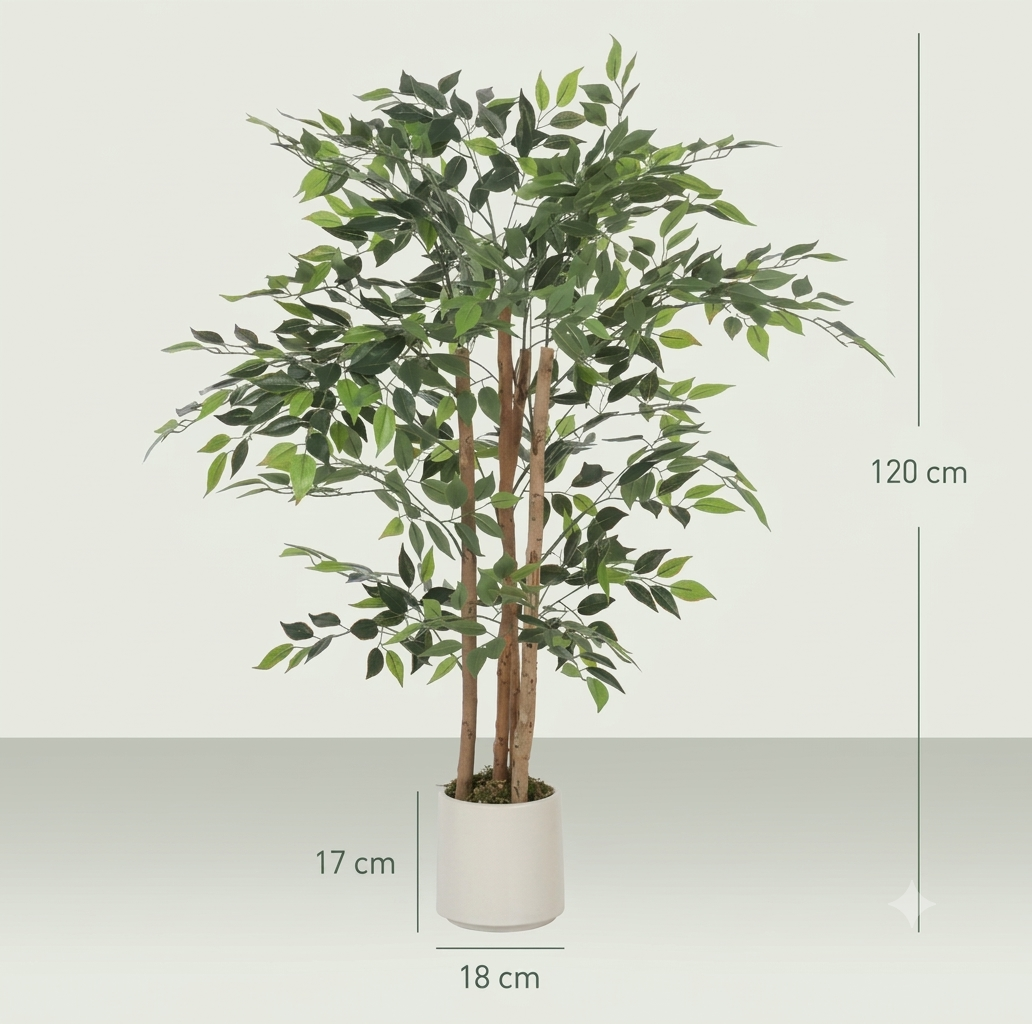 Arbre Banyan Artificiel Haut de Gamme 120 cm – Plante Décorative Réaliste avec Tronc en Bois Massif