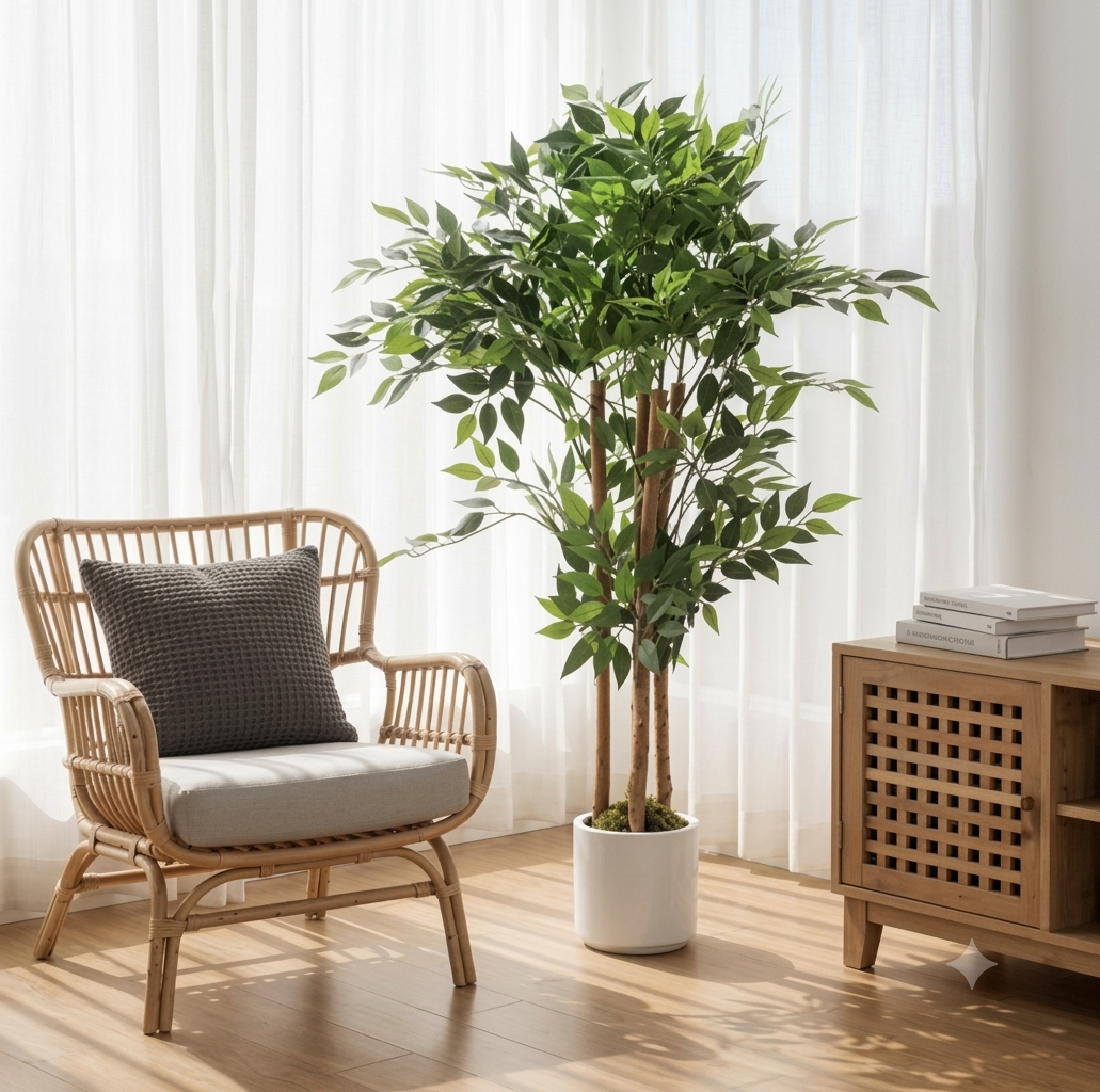 Arbre Banyan Artificiel Haut de Gamme 120 cm – Plante Décorative Réaliste avec Tronc en Bois Massif