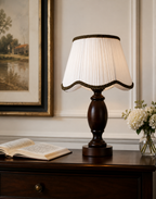 Lampe de Chevet en Bois Massif & Abat-Jour en Tissu