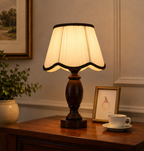 Lampe de Chevet en Bois Massif & Abat-Jour en Tissu