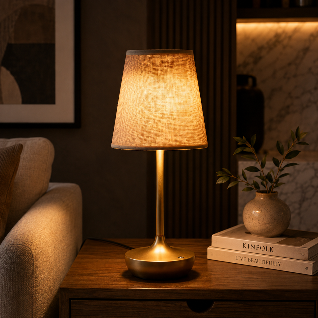 Lampe de Table Vintage avec Abat-Jour en Tissu