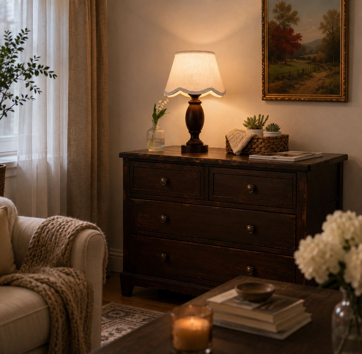 Lampe de Chevet en Bois Massif & Tissu