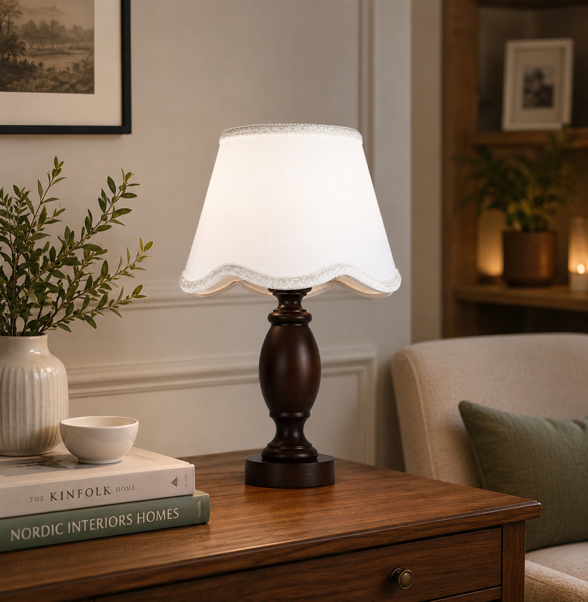 Lampe de Chevet en Bois Massif & Tissu