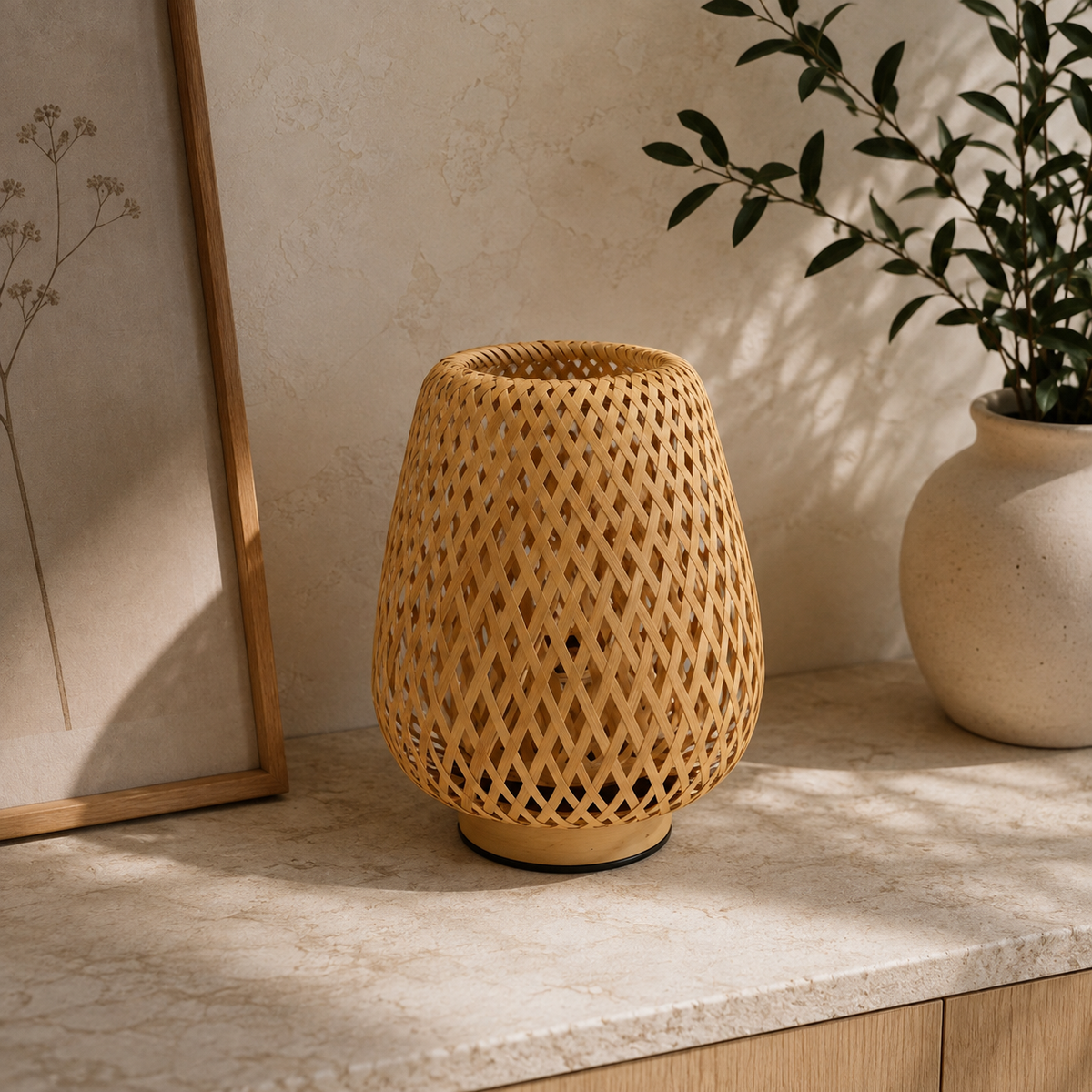Lampe de Table en Bambou Tressé à la Main