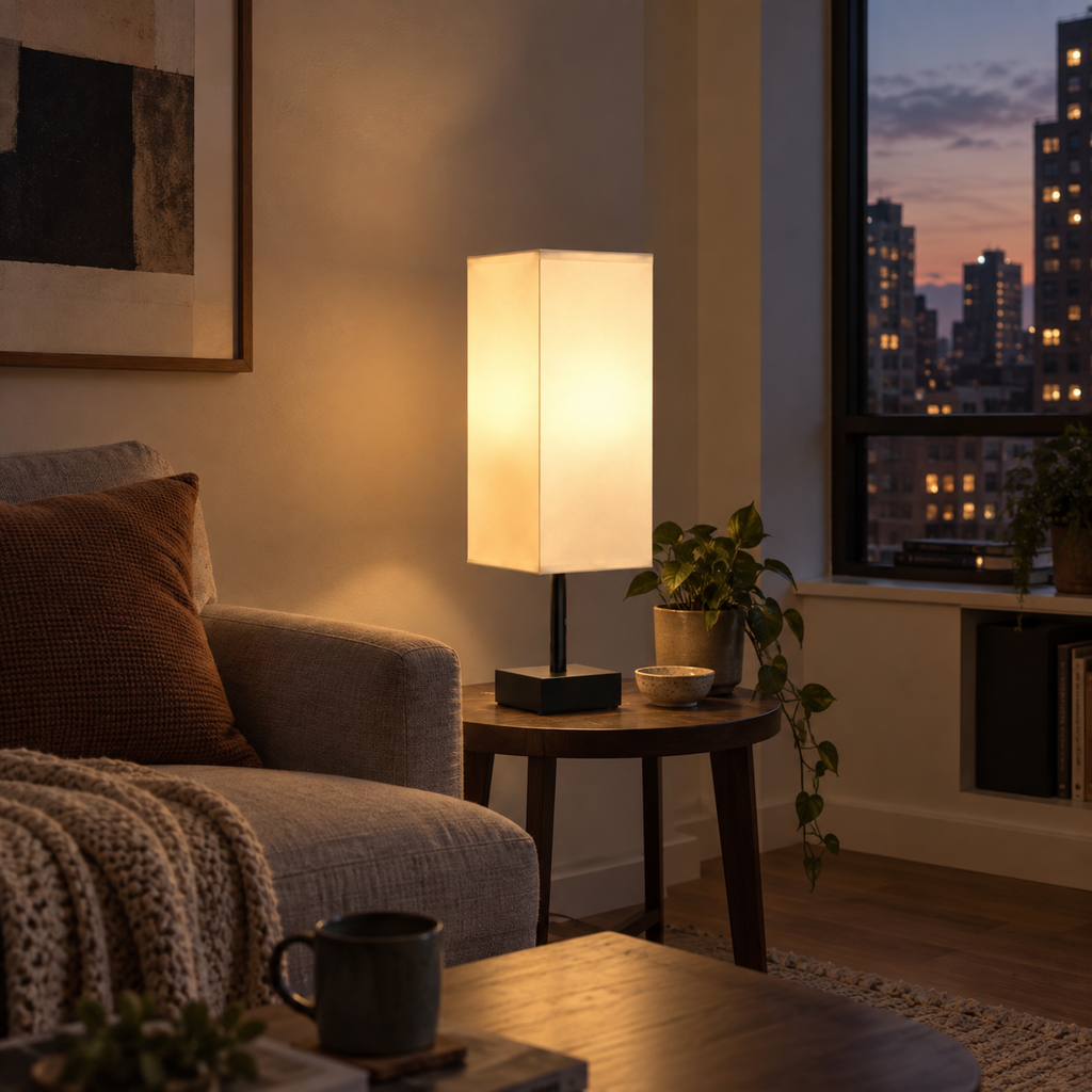 Lampe de Table Colonne Blanche – Éclairage 3 Couleurs & Design Moderne
