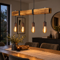 Suspension Vintage en Bois 80 cm – 4 Lumières