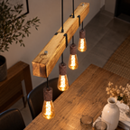 Suspension Vintage en Bois 80 cm – 4 Lumières