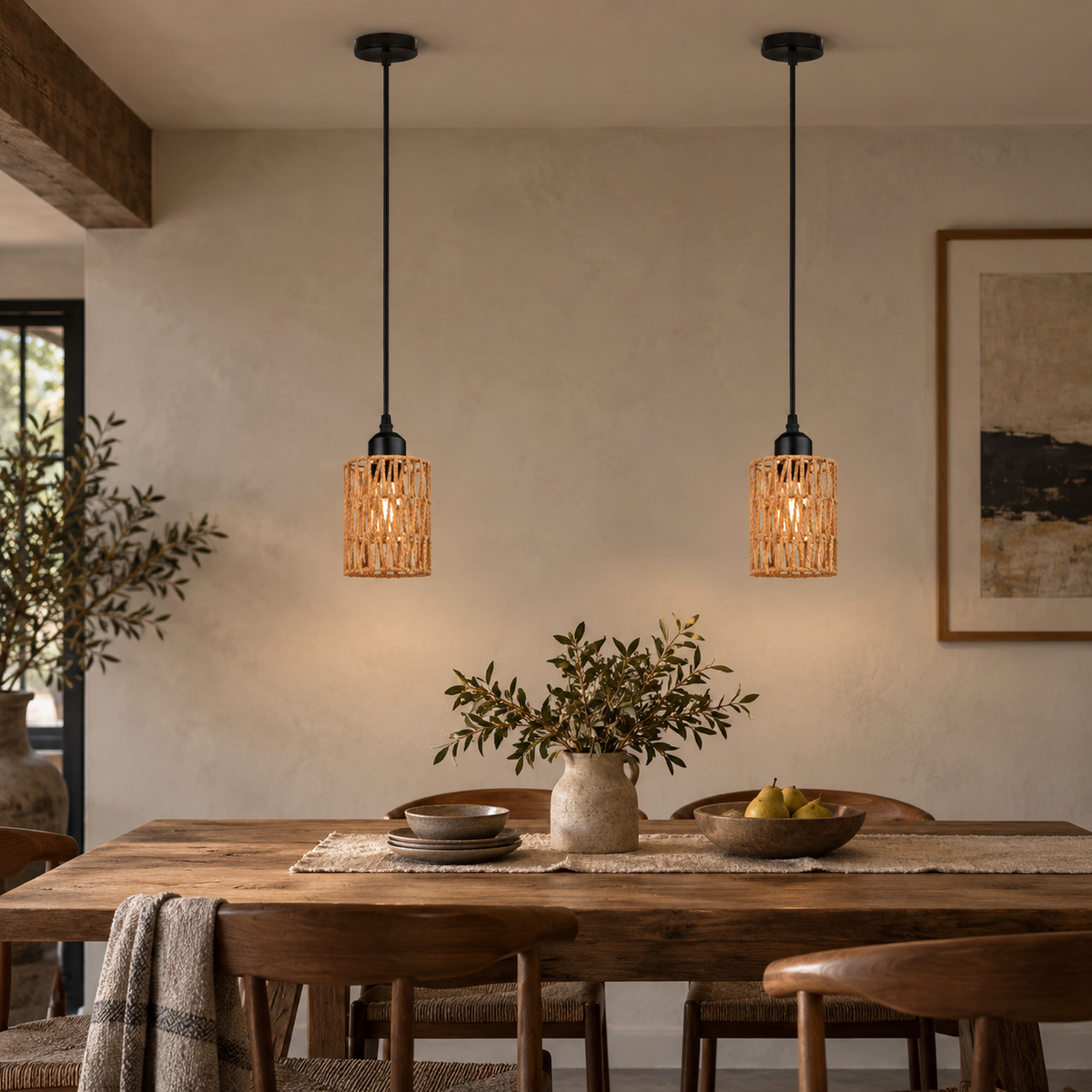 Suspension Artisanale en Rotin Tressé – Élégance Naturelle