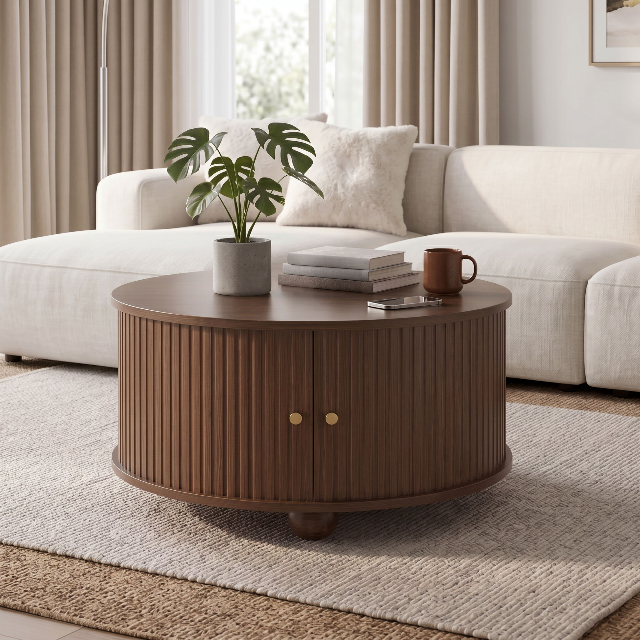 Table Basse Ronde  – Design Contemporain avec Rangements Intégrés