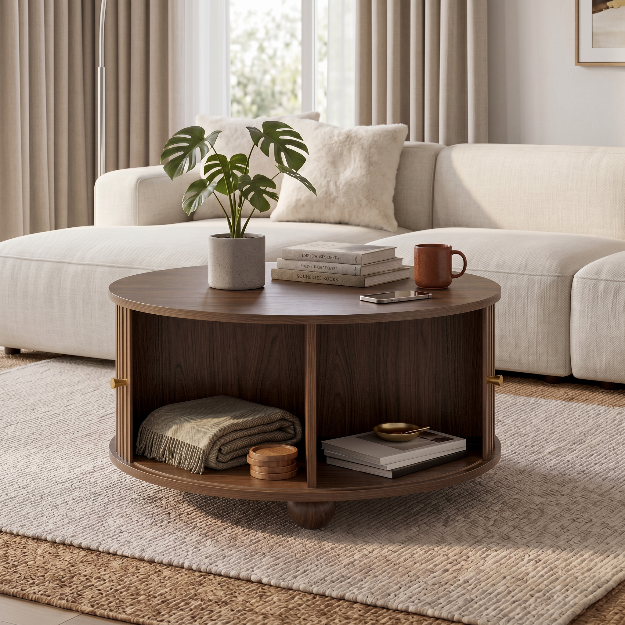 Table Basse Ronde  – Design Contemporain avec Rangements Intégrés