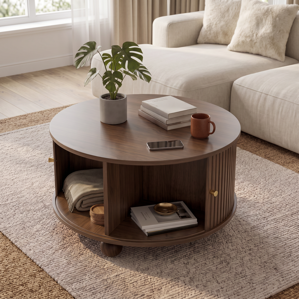 Table Basse Ronde  – Design Contemporain avec Rangements Intégrés