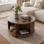 Table Basse Ronde  – Design Contemporain avec Rangements Intégrés