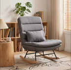 Fauteuil à Bascule Haut de Gamme – Tissu Aspect Lin avec Coussin Lombaire & Double Rembourrage Gris Clair