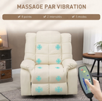 Fauteuil de Massage Électrique Inclinable Haut de Gamme – Cuir Premium Blanc Crème