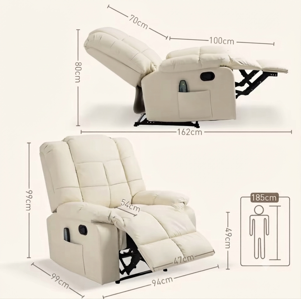 Fauteuil de Massage Électrique Inclinable Haut de Gamme – Cuir Premium Blanc Crème