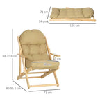Fauteuil Inclinable Pliable Haut de Gamme – Aspect Lin & Structure en Bois de Hêtre Marron