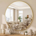Miroir Mural Rond Haut de Gamme Cadre Aluminium Doré