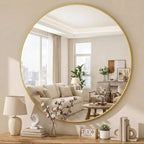 Miroir Mural Rond Haut de Gamme Cadre Aluminium Doré