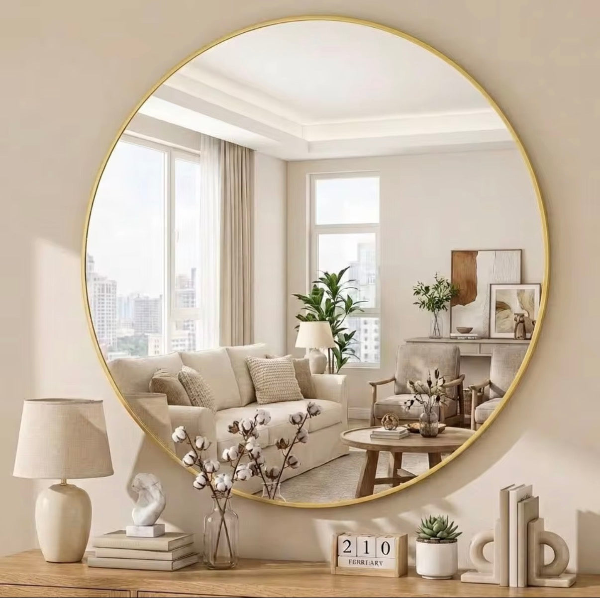 Miroir Mural Rond Haut de Gamme Cadre Aluminium Doré