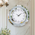 Grande Horloge Murale Miroir Glamour – Bordure Cristal & Effet Diamant